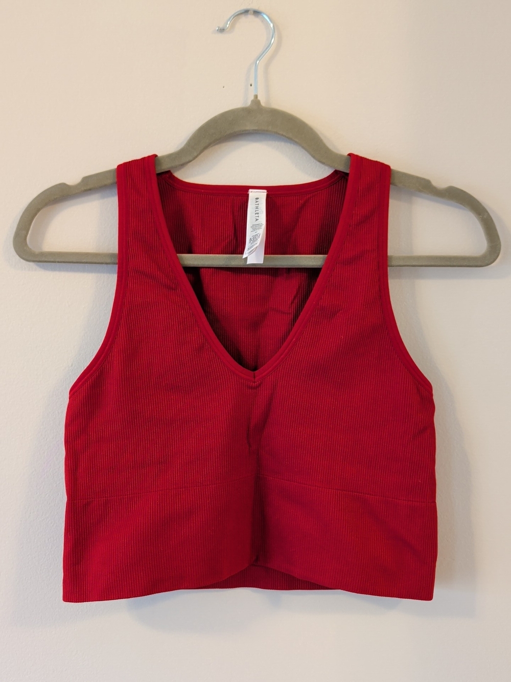 Athleta Red Ribbed V-Neck Cropped Tank
